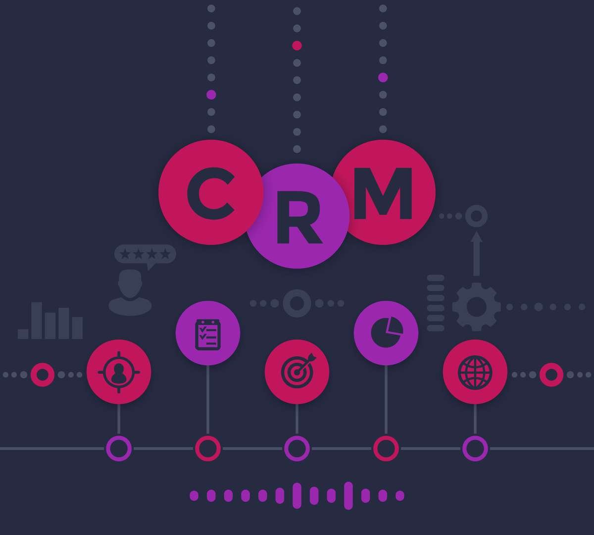 CRM, customer relationship management infographics, vector illustration, dark version